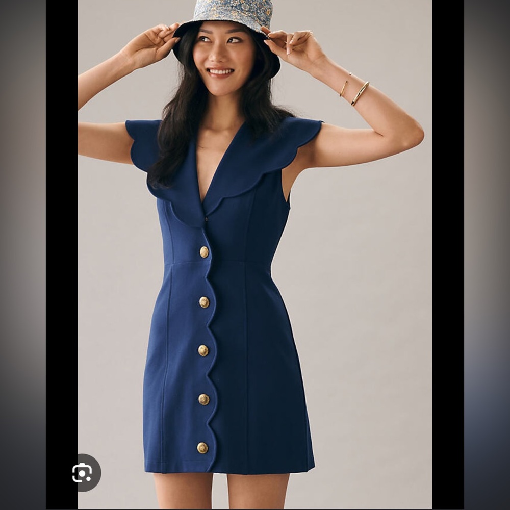 Anthropologie Maeve Scallop Button Down Dress in Blue